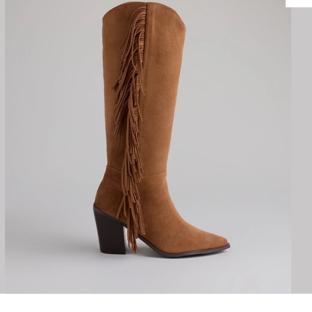 Fringe Tan Knee-High Boots